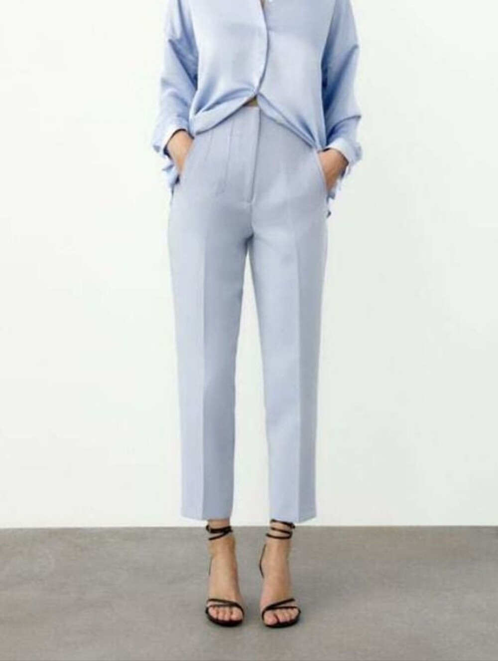 Zara Light Blue Tailored High-Waist Tapered Pants